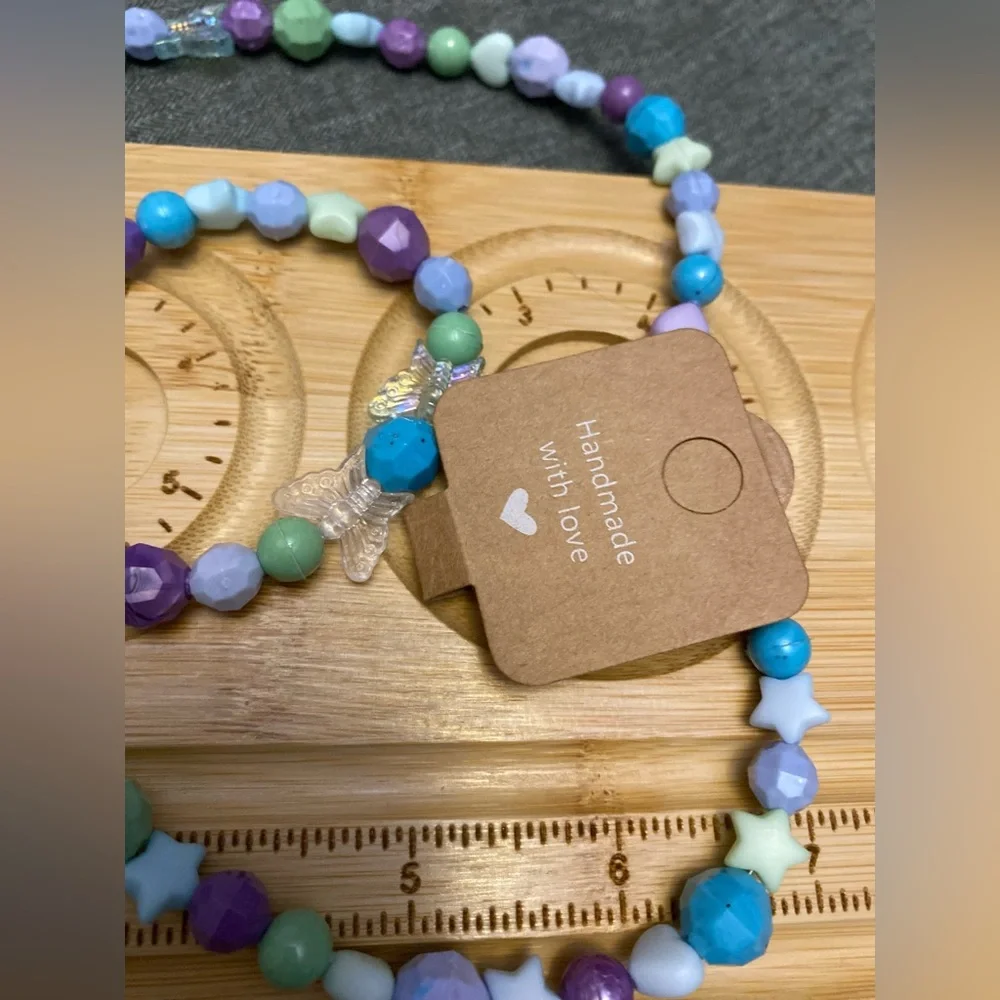 Colorful  Beaded Necklace And Bracelet with Butterfly Accents